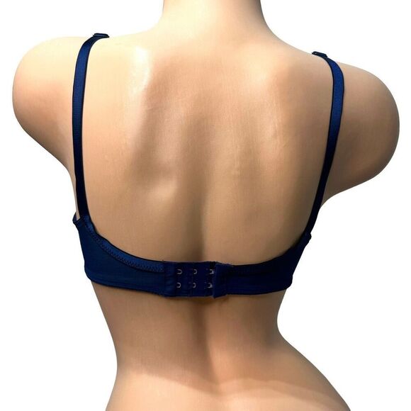 Vintage Vanity Fair Satin & Lace Unlined Bra Size 34C Navy Blue 75164 - Picture 3 of 4